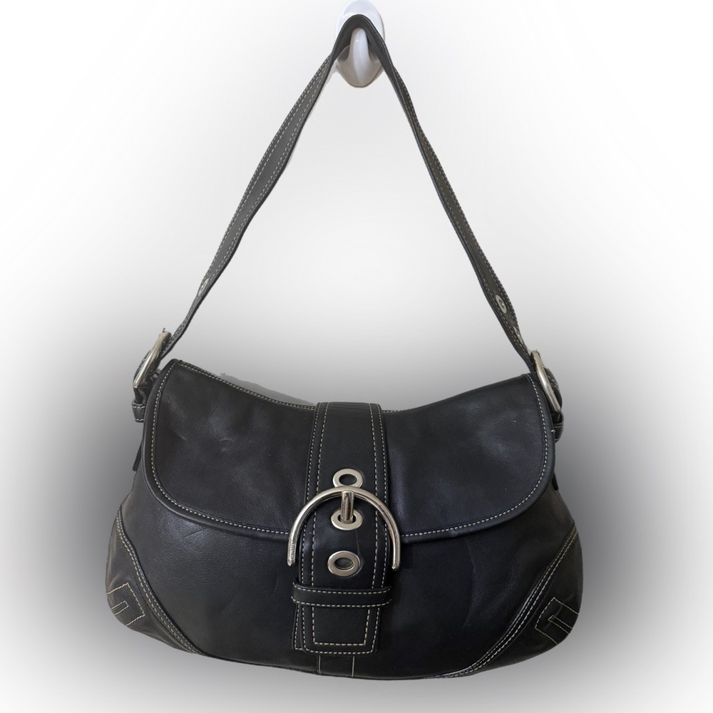 Coach F10192 Black Leather large Soho Shoulder Bag with Silver Accents